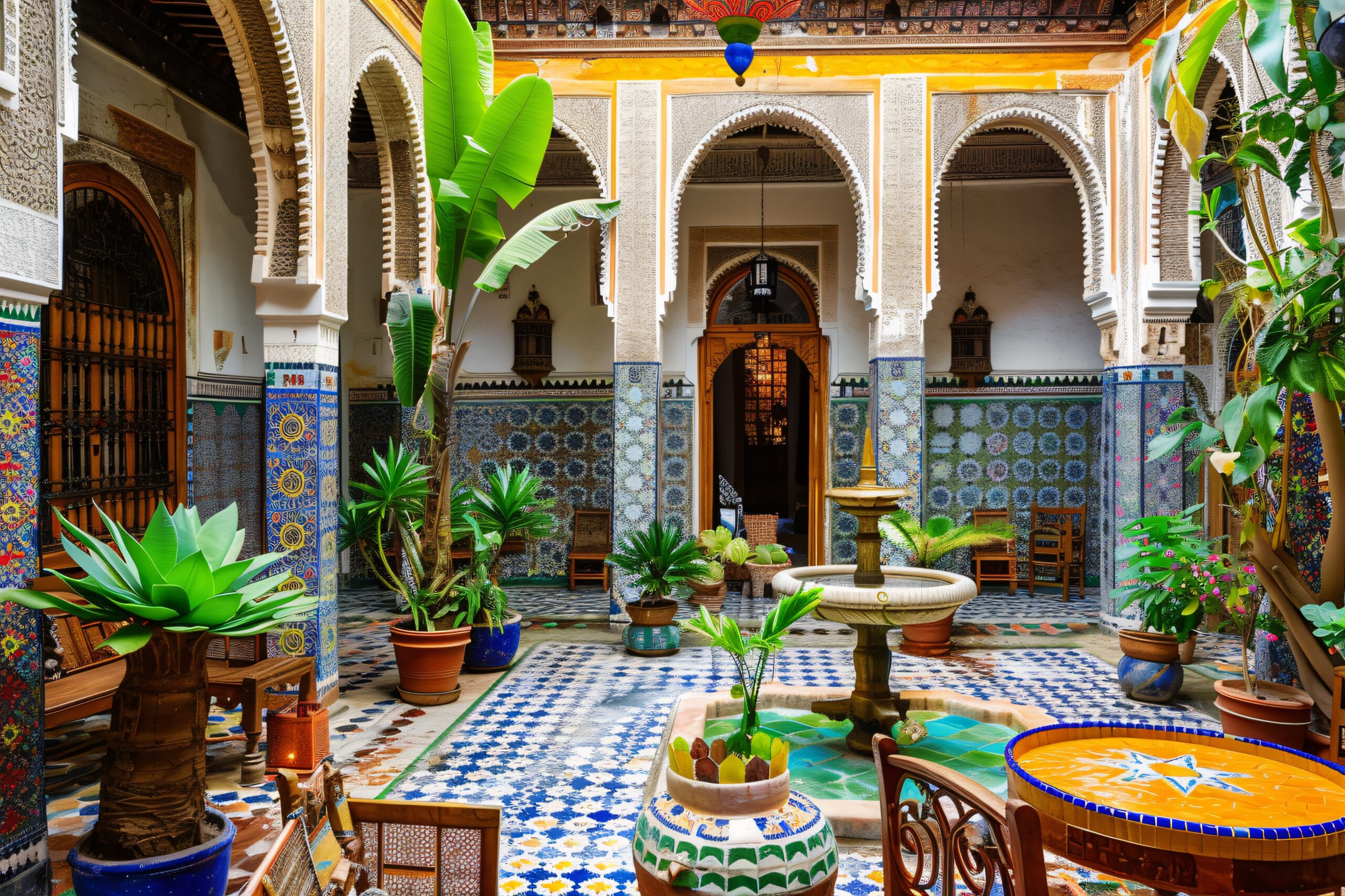 il-vivace-cortile-all-interno-del-tradizionale-riad-marocchino